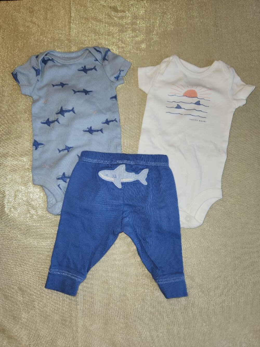 Carter's Newborn Shark Outfit Lot 3 Pc Bodysuits Pants Baby Boy NB